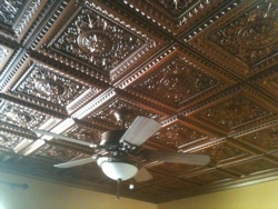 Antique ceiling in a guest room made of Faux Copper ceiling tiles 223.