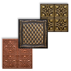 Faux ceilings category image with 3 tiles in copper, antique gold and antique brass.