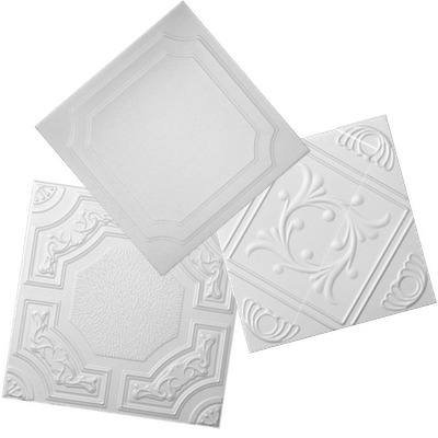 3 decorative styrofoam ceiling tiles layered on top of each other