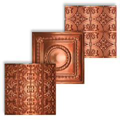 A collage of images of polished copper ceiling tiles made into one .