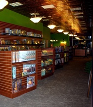 Family friendly game store in Ithaca, New York with Faux Copper ceiling tiles.