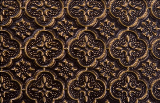 WC 20 Faux Tin Backsplash Antique Brass.  Image is taken of 6 inches wide and 6 inches high piece of the product.