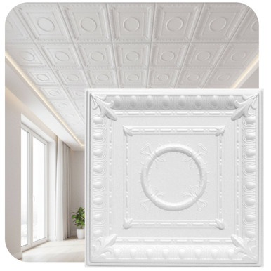 Romanesque Wreath 20 in x 20 in Glue-up Styrofoam Ceiling Tile Pack - #R47