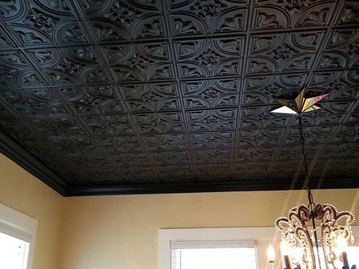Black Ceiling Tiles Add Drama To The, Black Ceiling Tiles