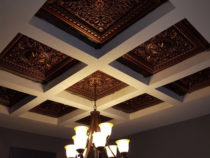 Da Vinci - Faux Tin Ceiling Tile - Drop in - 24x24 - #215 - Antique Copper
