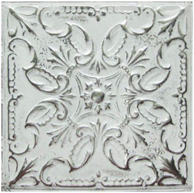 Whitewashed Tin Tile Backsplash