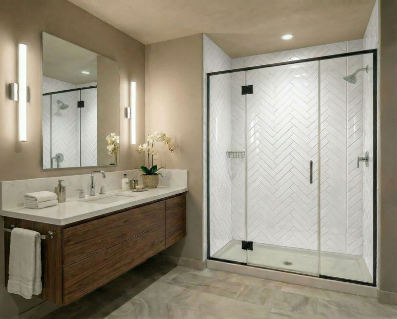 Hotel Bathroom Herring Bone Pattern Shower Wall Panels
