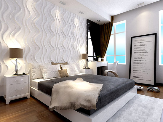 3D wall paneling in master bedroom