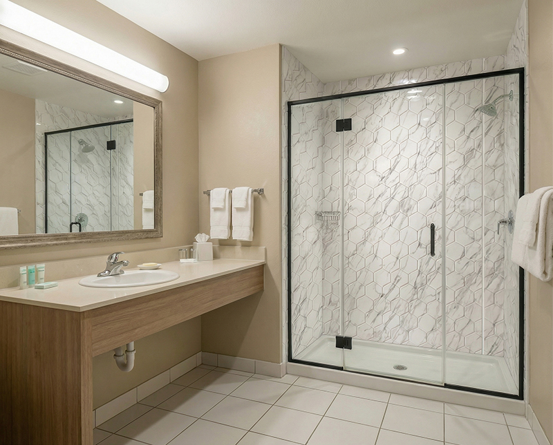 Hotel Bathroom Hex Marble Shower Wall Panel Pattern