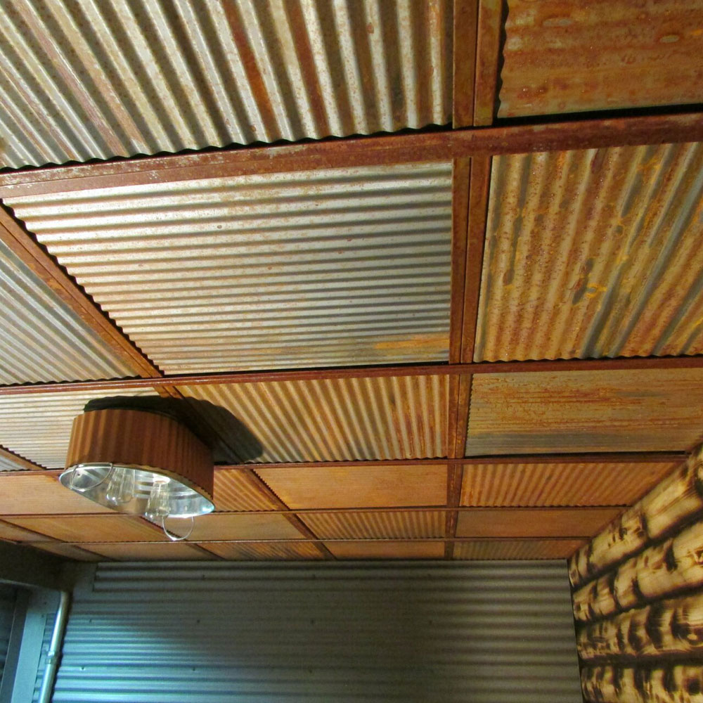 Corrugated Metal 24x24 Rusted Steel Ceiling tile