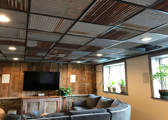  Corrugated Metal - Dakota Tin - 24 in x 24 in - Drop in - Colorado Rustic Steel Ceiling Tile