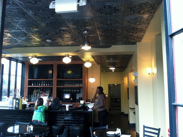 Huyes Diner in New Orleans with our Antique Silver ceiling tiles model 206.