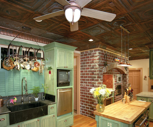 Kitchen With Classic Copper Ceiling Tiles