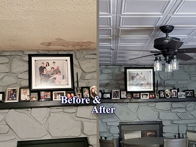 Living and Dining with Styrofoam Ceiling Tile R24 Before and After