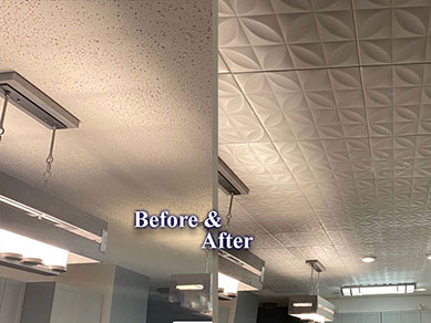 Living and Dining with Styrofoam Ceiling Tile R103 Before and After